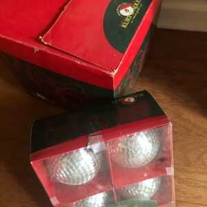 Kurt Adler holiday mirrorball set - one large (12” sphere) and (4) 4” spheres
